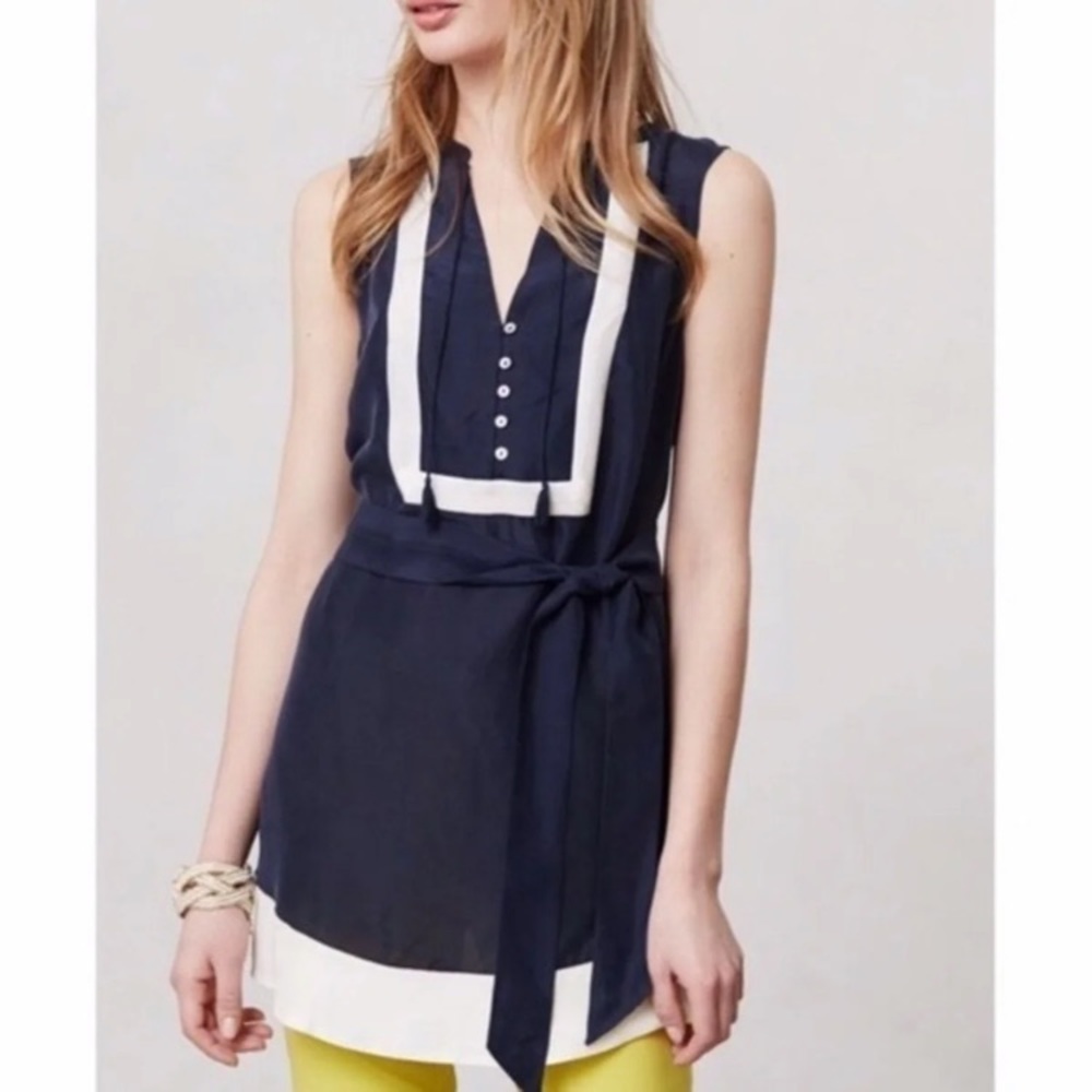 Maeve Anthropologie Istmo Navy Blue Silk Tunic Sz6